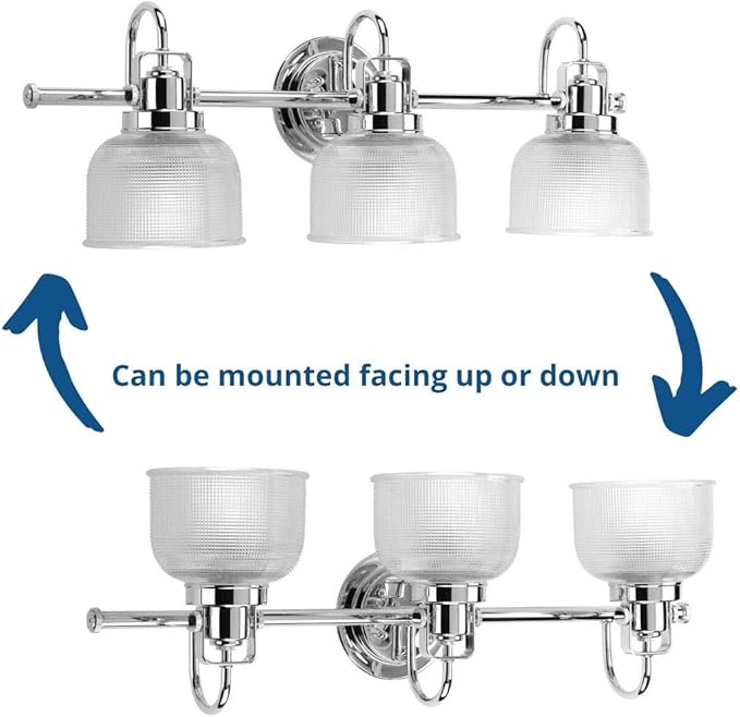 Progress Lighting Archie Collection 3-Light Clear Double Prismatic Glass Coastal Bath Vanity Light Polished Chrome