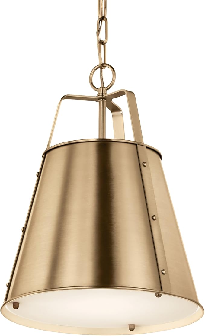 Kichler Etcher 1-Light Pendant, Updated Traditional Light with Etched Painted White Glass Diffuser in Champagne Bronze, for Kitchen or Dining Room (17" x 13"), 52710CPZ
