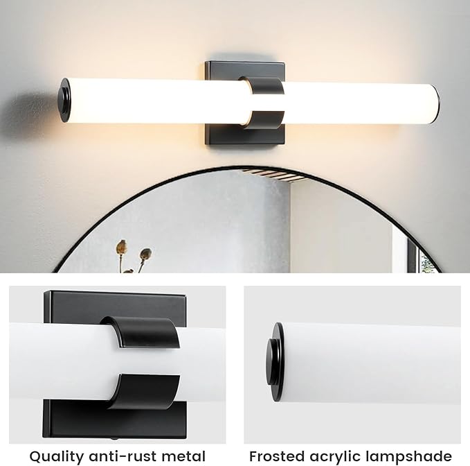 AIJIASI Black Vanity Lights for Bathroom, 22.8 Inch LED Vanity Light Modern Bathroom Light Fixtures, 18W Sconces Wall Lighting with Acrylic Shade for Mirror Bedroom Living Room Hallway 3000K