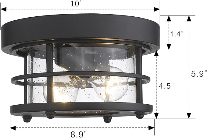 Emliviar 2-Light Round Ceiling Light Fixture, Farmhouse Flush Mount Ceiling Light 10 Inch, Black Finish, WE2085F BK
