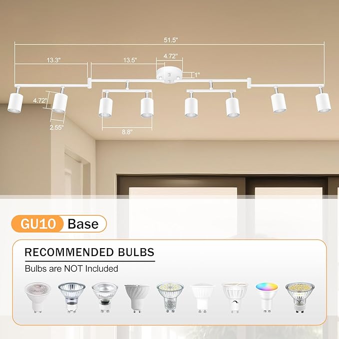 White Track Lighting Fixture Ceiling, Modern Track Light Fixtures Kitchen, 8-Light Rotatable LED Track Lights, Semi Flush Wall Sconces Lighting for Dining Room/Hallway(GU10 Socket, Bulb Not Included)