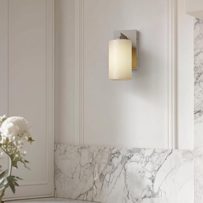 Tawson Talos 1-Light Wall Sconce in Brushed Nickel with Satin Etched Glass Shade for Hallway, Entryway, Passway, Dining Room, Bathroom, Garage, Kitchen, Balcony, Living Room