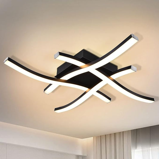 EDISLIVE Modern Dimmable LED Ceiling Light Curved 4-Light 18 in Minimalist Flush Mount Ceiling Light Fixture Lamp for Bedroom Foyer Kitchen 3000K 24W Black
