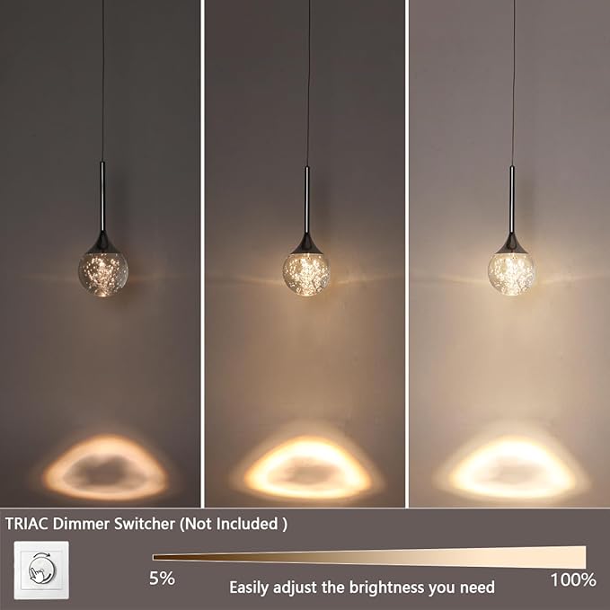Modern Crystal Pendant Light Chrome Mini Globe Chandelier Dimmable LED Ceiling Hanging Light Luxury Bubble Crystal Kitchen Island Light for Dining Room Bedroom,3000K