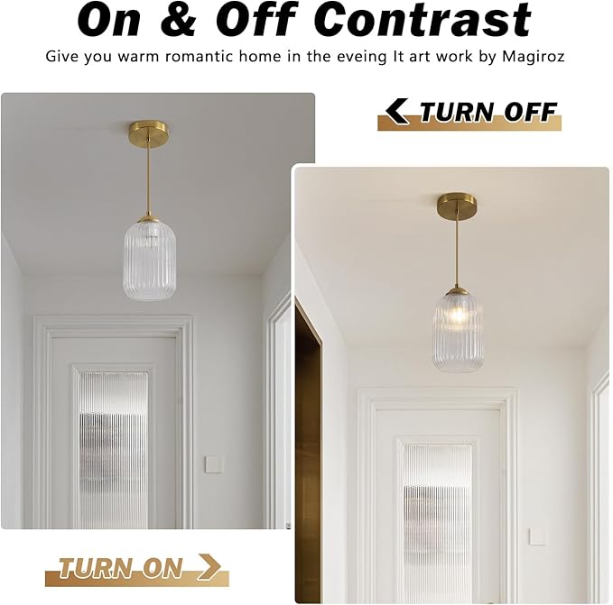1 Light Mid Century Brushed Gold Pendant Lights Kitchen Island Modern Pendant Ceiling Light Clear Glass Hanging Lamp Mini Vintage Brass Hanging Light Fixture for Dining Room Bedroom MPL30-A