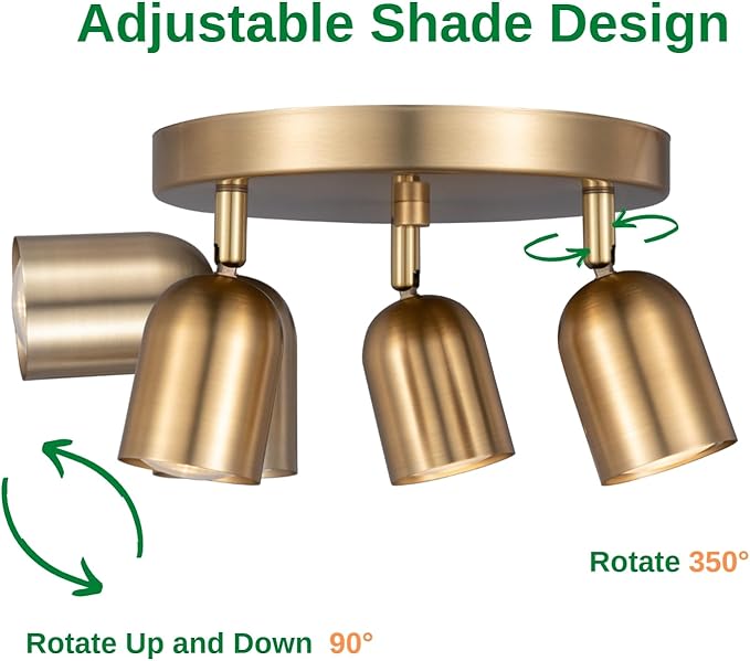3 Light Track Lighting Kit Canopy,Matt Brass Finish with Modern Flush Mount Ceiling Spotlight for Kitchen,Bedroom,Living Room,Home Improvement