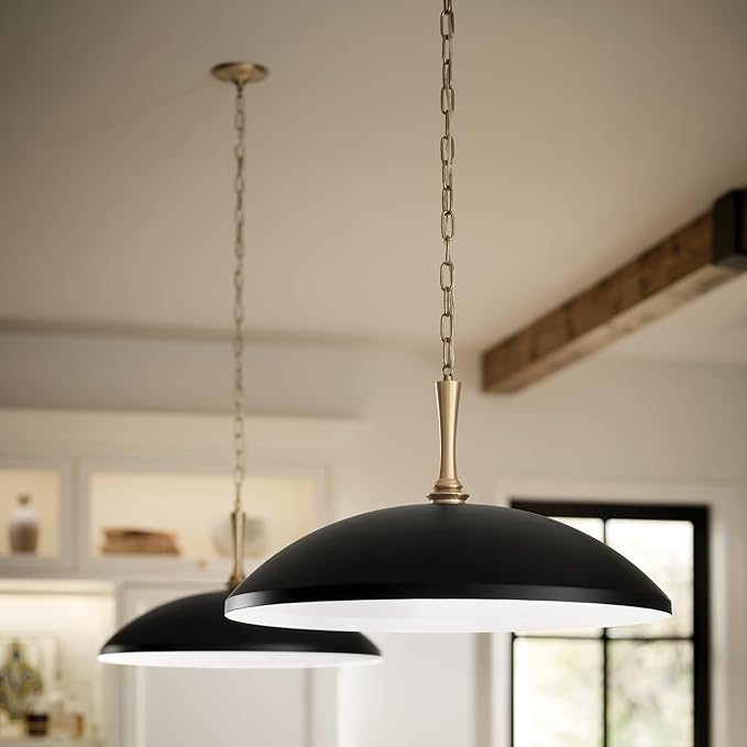 Kichler Delarosa 1-Light Pendant, Updated Traditional Light in Black and Champagne Bronze, Sloped Ceiling Compatible, for Your Kitchen, Dining Room or Hallway (12.75" x 20.25"), 52638BK