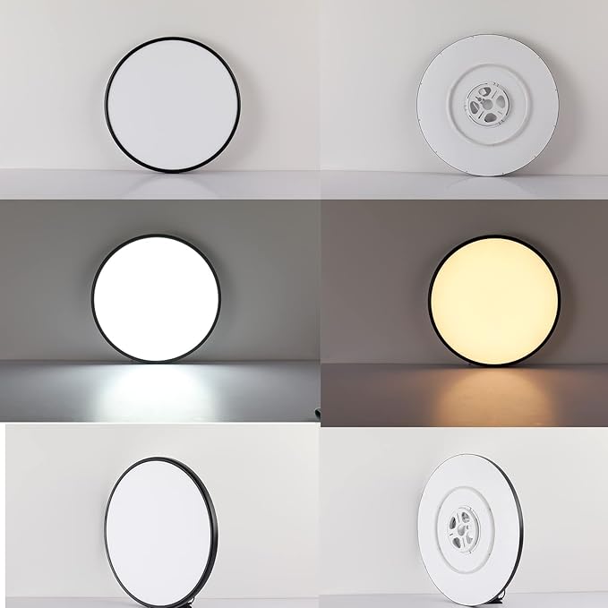 ocioc 18 inch Ceiling Light with Remote, 40W LED Flush Mount Light Fixture with 2000K Backlight, 3000K-6500K Light Color Changing, Black Ceiling Light Fixture for Bedroom,Living Room,Kitchen