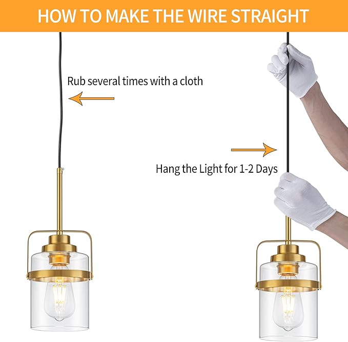 Modern Brass Pendant Lights Kitchen Island Light, Adjustable Hanging Light Fixture with Clear Glass Shade, Farmhouse Pendant Light for Dining Room Bar Over Sink/Table/Counter, 2 Pack