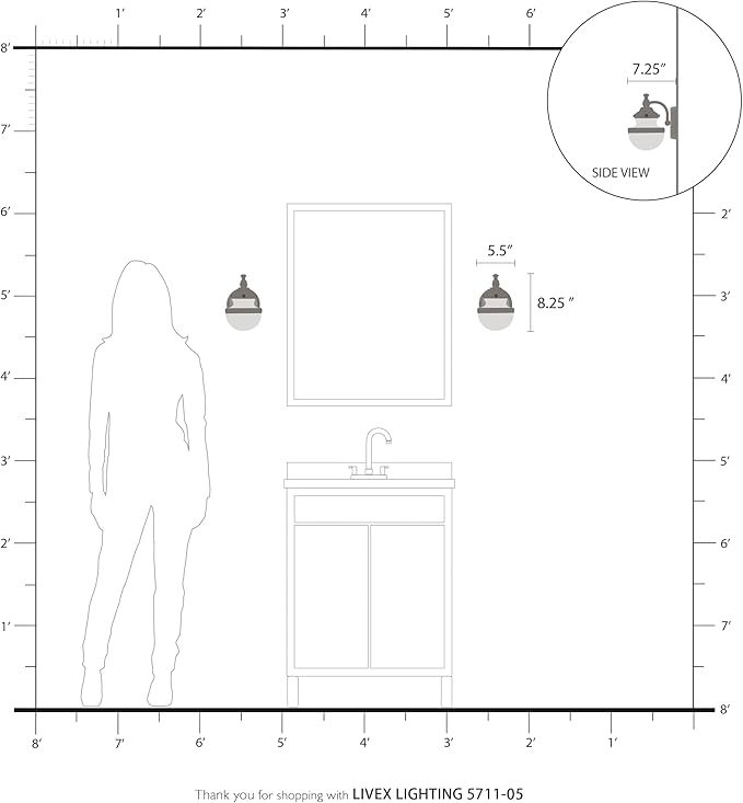 Livex 5711-05 Transitional One Light Bath Vanity from Oldwick Collection Finish, Polished Chrome