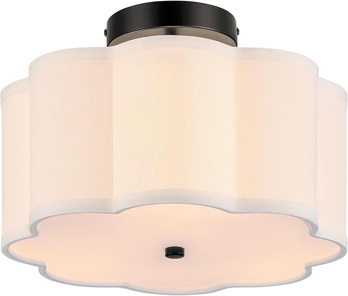 VONLUCE Semi-Flush Mount Ceiling Light, 12.6" Modern 3-Light Ceiling Light Fixture with White Petal-Shaped Shade 3 E26 Sockets for Bedroom Entryway Living Room, Black Finish, ETL Certificated