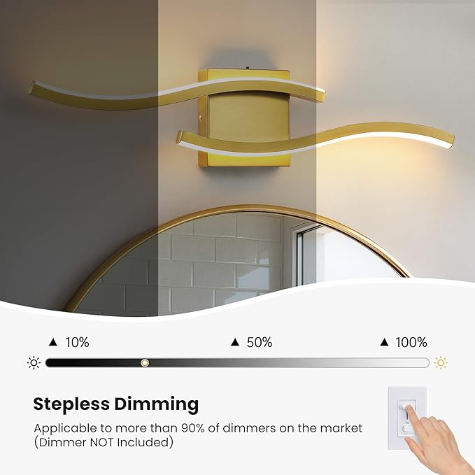 WOSHITU Gold LED Bathroom Vanity Lights: 23.6 Inch 24W Bathroom Lighting Fixtures Over Mirror 5CCT Dimmable 2700-5000K Vanity Lights Modern Bath Sconces Wall Light for Mirror Bedroom Living Room