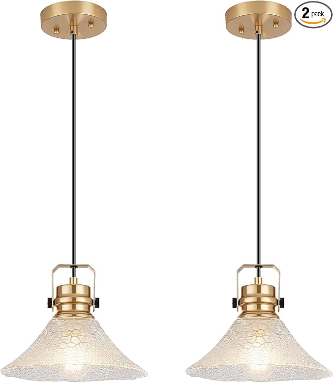 Glass Pendant Lights Kitchen Island 2 Pack Pendant Light Fixtures with Wave Glass Modern Adjustable Hanging Light for Kitchen Sink Dining Room Bedroom