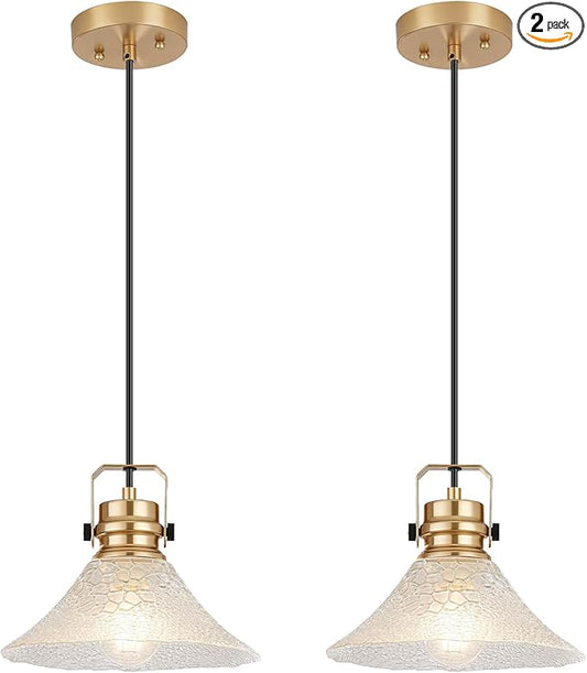 Glass Pendant Lights Kitchen Island 2 Pack Pendant Light Fixtures with Wave Glass Modern Adjustable Hanging Light for Kitchen Sink Dining Room Bedroom