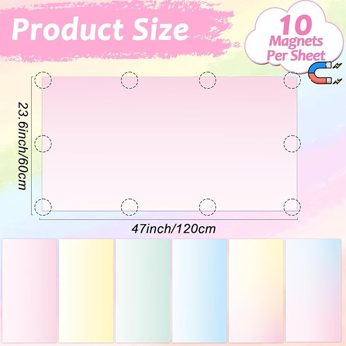 6 Pcs Fluorescent Light Covers with 60 Magnets Decorative for Classroom Ceiling Lights 4 x 2 Feet Magnetic Light Cover Filter Easy Install for Office Hospital Home Ceiling Supplies (Pastel Rainbow)