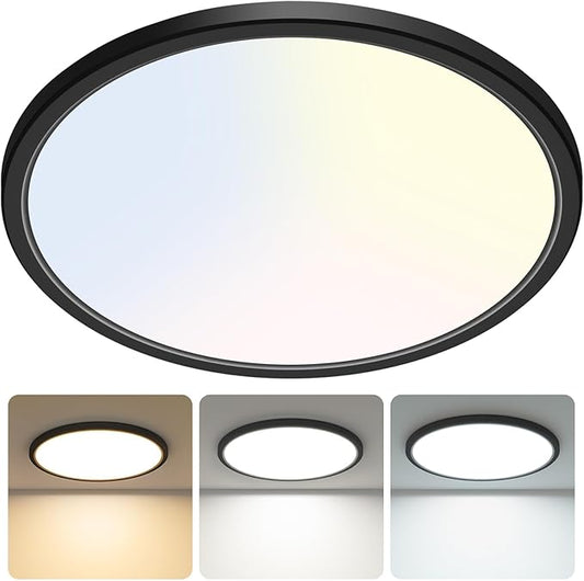 libtit 23 Inch Led Flush Mount Ceiling Light Fixtures, 3 Color Temperature Selectable, Thin Flat Round Lighting Fixture Surface Mount for Office Garage Hallway (Black)