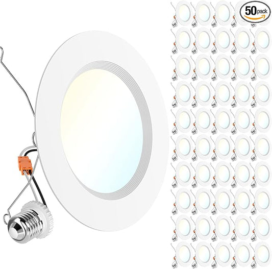 Sunco 50 Pack 6 Inch LED Recessed Light Retrofit, Can Lights for Ceiling, 1700 LM High Brightness, Selectable CCT 2700K/3000K/4000K/5000K/6000K, 17W=120W, Dimmable, Baffle Trim, Damp Rated UL