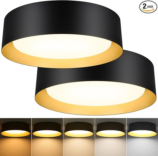 2-Pack Flush Mount Ceiling Lights, 25W LED Ceiling Light Fixtures 300W Equivalent 2600LM 5CCT Adjustable Modern Black and Gold Flush Mount Dimmable Ceiling Lamps for Bathroom Hallway Bedroom