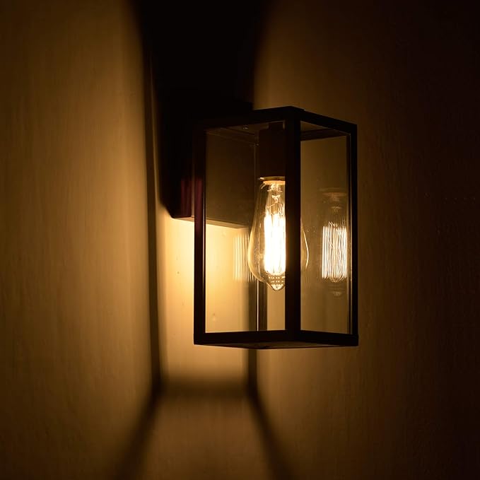 MICSIU Dusk to Dawn Outdoor Wall Light, 11.25 Inch Black Exterior Wall Sconce with Clear Glass, Modern Farmhouse Outside Porch Lights for House Garage Entryway, E26 Base 100W Max, ETL Listed