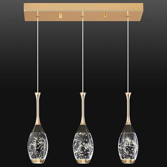 Modern Black Gold Pendant Light Dimmable LED Ceiling Light Fixtures Mini Teardrop Crystal Pendant Lighting for Kitchen Island Bedroom Hallway Entryway (3 Light，Champagne Gold)