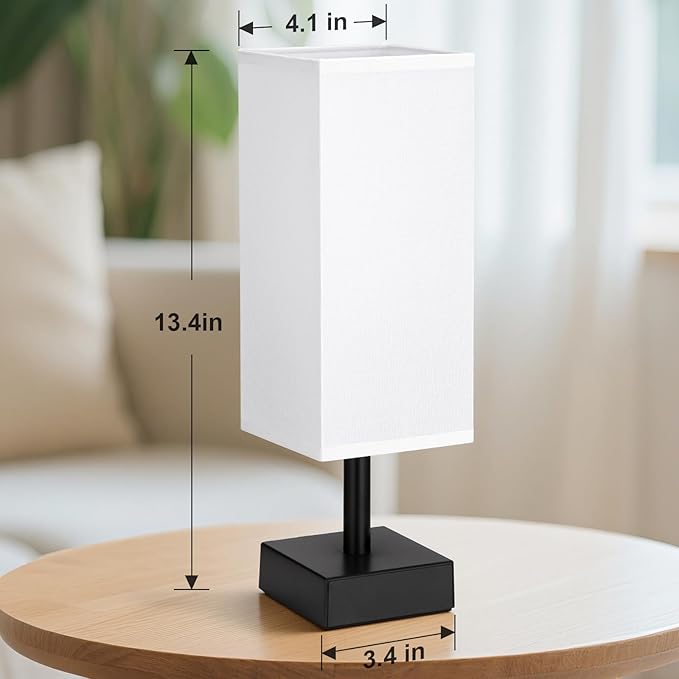 Bedside Lamp for Bedroom with White Shade, Small Lamp for Living Room,End Table, Button Switch(Bulb not Included)