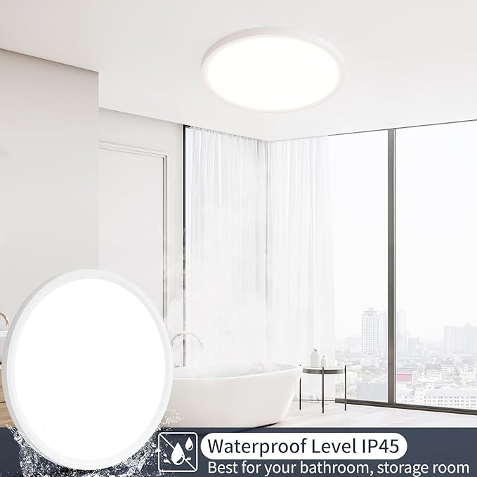 9 Inch Flush Mount Ceiling Light, 5 Color Adjustable Slim 18W 1800LM 2700K-6500K Wired LED Fixture, Modern Low Profile LED Ceiling Lamp for Hallways, Kitchen, Bedroom, Closets, Bathroom, Round, White