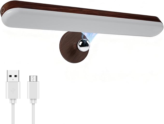 Benreom Vanity Light for Mirror with 4000mAh Rechargeable Battery, Touch Control Dimmable Makeup Light with 3 Color Modes, Magnetic 360° Adjustable LED Bathroom Mirror Light, Dark Wood