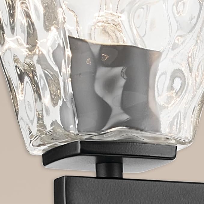 Kichler Marant 4-Light Bathroom Vanity Light Fixture with Clear Water Glass in Black, Modern Wall Mount Over Mirror Lighting for Powder Room (33.25" x 9.5" x 6.75"), 55217BKWTR