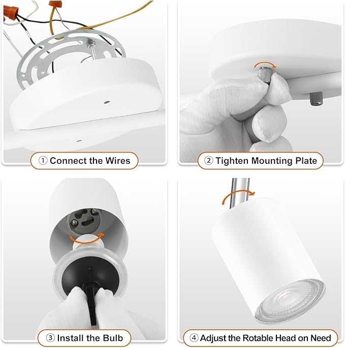 BoostArea LED 2 Light Track Lighting Kit, White 2 Way Ceiling Spot Lighting, Flexibly Rotatable Light Head for Kitchen, Living Room, Bedroom, GU10 Bulb Not Included