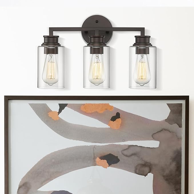 Emliviar 3-Light Oil Rubbed Bronze Vanity Light, Farmhouse Bronze Bathroom Light Fixture with Clear Glass Shade, YCE253B-3W ORB