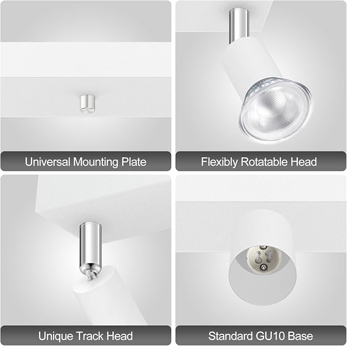 Plug in Track Lighting, 16" LED Track Light Fixtures Ceiling, White 3 Way GU10 Wall Spotlight, Rotatable Track Head, Plug in Ceiling Light Kitchen Hallway Living Room,15 Foot Power Cord(NO Bulb)