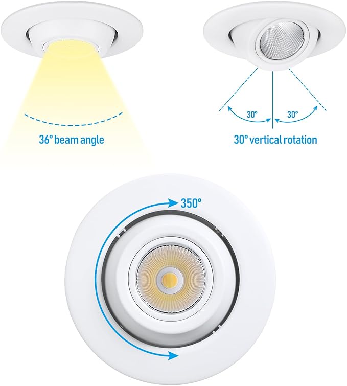TORCHSTAR 4 Inch 5CCT LED Gimbal Retrofit Recessed Lighting Dimmable, 2700K/3000K/3500K/4000K/5000K Selectable, 9W CRI90 Directional LED Eyeball Can Light, Adjustable Ceiling Spotlight, ETL, Pack of 4