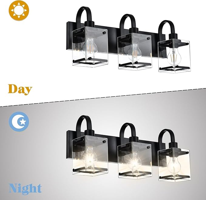 Black Bathroom Light Fixtures Over Mirror 3-Light Wall Sconces Lights, Industrial Vanity Light Farmhouse Lighting Fixtures Bathroom Above Mirror,Modern Wall Light fixtures