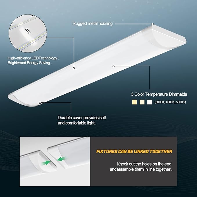 ANTLUX 4FT LED Wraparound Puff Lights, 50W/5500LM, 3 Color Temperature Dimmable LED Wrap Light, 4 Foot Led Flush Mount Ceiling Lights, 48 Inch Lighting Fixtures for Kitchen Laundry Office, 2 Pack