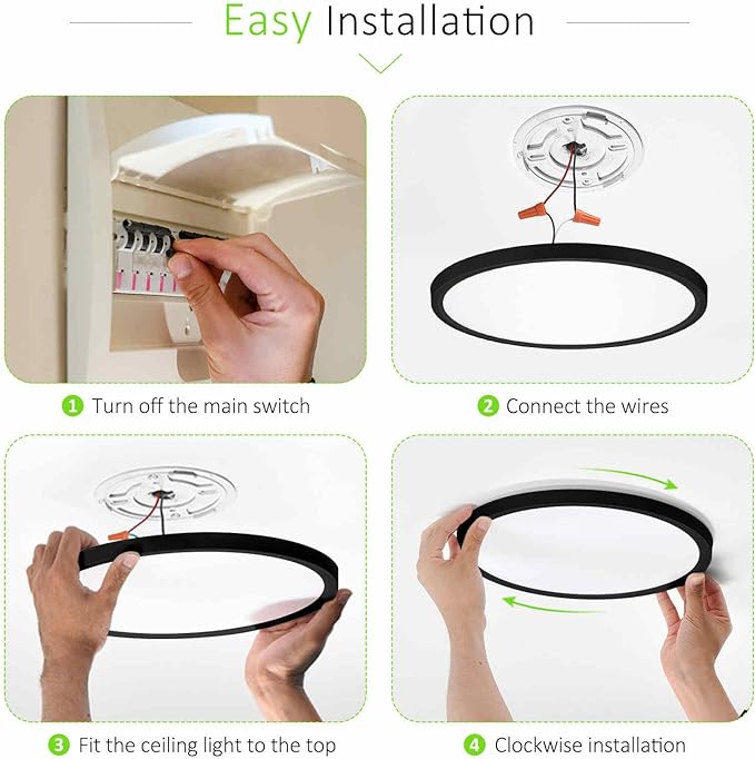 6 Pack LED Flush Mount Ceiling Light, 24W Ultra Thin Round White Lamp 3000K/4000K/6500K 3 Color Temperatures Adjusted 12 Inch Modern Ceiling Lights, Black