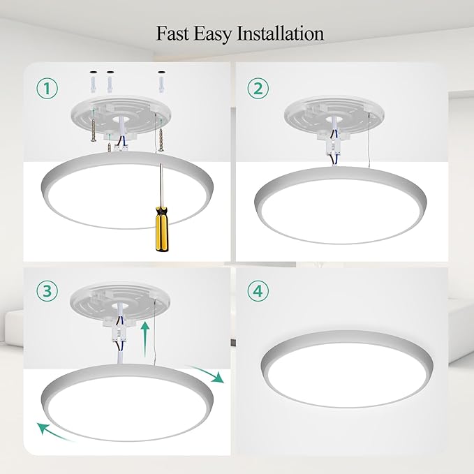 12 inch LED Flush Mount Ceiling Light, 2400lm Low Profile Ceiling Light Fixture, 240W Equivalent Ceiling Lamp, 5000K Daylight White Round Flat Light Fixture for Bedroom, Closet, Laundry, Bathroom