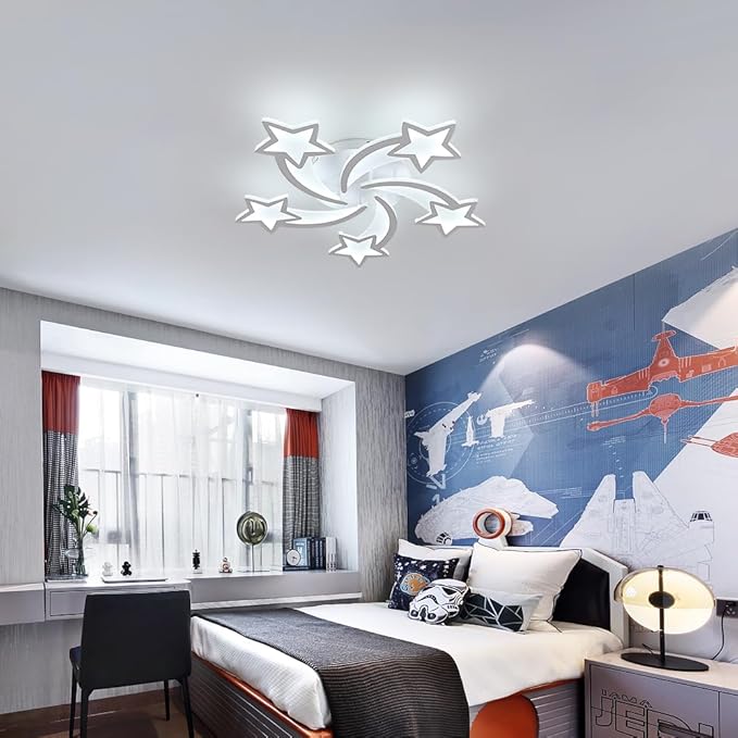 5 Lights Star LED Modern Ceiling Light, 25" 37W Flush Mount Ceiling Light Fixture, 3 CCT(3000K/4500K/6500K) via Wall Switch Ceiling Lamp for Bedroom Living Room KidsRoom Playroom