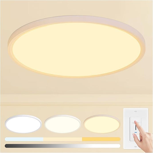 24 inch Led Ceiling Light Fixtures, 48W Ultra Thin Dimmable Flush Mount, 3000K/4000K/6500K Selectable, Round White Ceiling Lamp for Bedroom Kitchen Living Room Dining Room,White