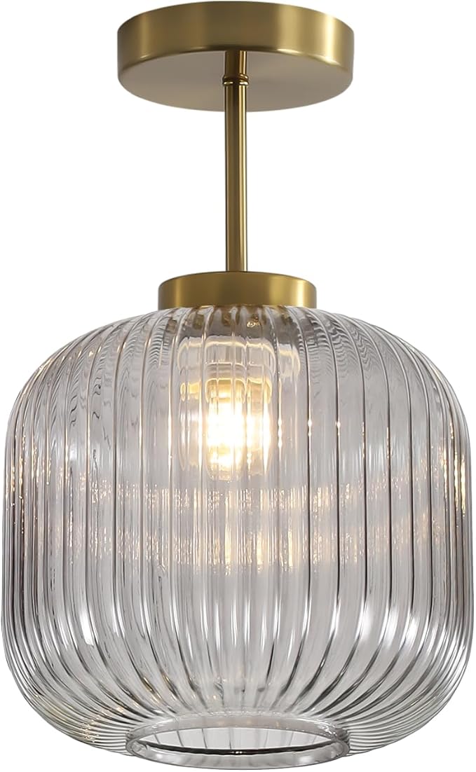 KCO Lighting Smoked Glass Ceiling Light Small Globe Semi Flush Mount Ceiling Light Modern Gold Flush Mount Ceiling Lighting Brass Hallway Ceiling Lights Entryway Schoolhouse Ceiling Lights