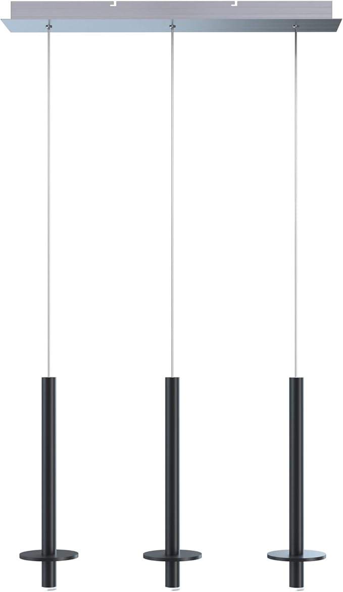 Draco 3 Pendant Lighting Black – LED Hanging Light Fixture for Kitchen Island, Bar, Foyer – Equilateral Cluster of Mini Metal Rod Pipe Tube Cylinders – Dimmable, Adjustable Wire, Lamp Bulb Included