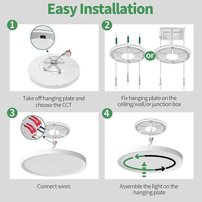 4PK 12 Inch LED Flush Mount Ceiling Lights, 24W, 2500LM, 3000K/4000K/6000K CCT Selectable, Round Flat Panel Lights for Hallway, Kitchen, Bedroom, Laundry Room