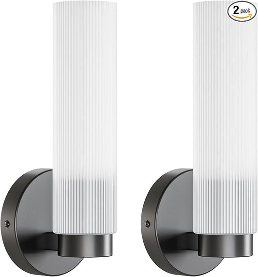 TETOTE Black Wall Sconces Set of Two Modern Bathroom Wall Light Fixtures Farmhouse Wall Lights with Frosted Glass Shade for Mirror Bedroom Living Room