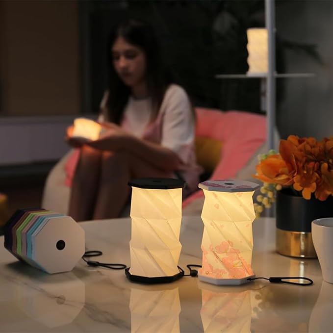 Travel Gifts Portable Foldable Cordless lamp，Dimmable Touch Control Foldable Paper Art Lamp，Gift lamp for Travel, bedrooms, Study Rooms, and Camping Rechargeable Light