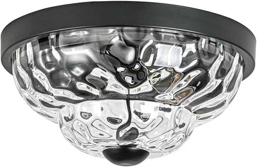 Flush Mount Ceiling Light Fixtures, 2-Light Ceiling Mount for Farmhouse with Seeded Glass Lampshade, Industrial Flush Mount Light Fixture Farmhouse for Hallway, Kitchen, Entryway,Bedroom