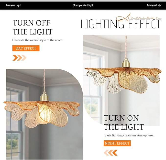 Modern Pendant Lights Kitchen island, 15.74Inch Large Glass Pendant Light Mid Century Ceiling Hanging Lighting with Amber Hand Blown Glass Shade vintage Pendant Lighting for bedroom dining room