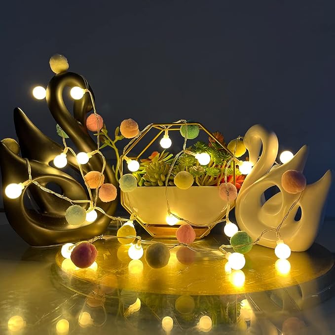 ChiRee Pom Poms Fairy Lights - 6.56 Feet, 20 LED, Battery Operated, Warm White Globe Lights for Home, Bedroom, Kids Playhouse, Holiday, Christmas