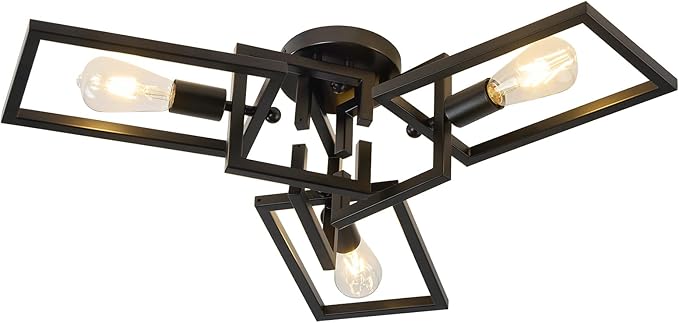 ZGLAOJT Black Industrial Flush Mount Ceiling Light 3-Light Kitchen Light Fixtures Modern Matte Sputnik Chandelier for Dining Room Bedroom Farmhouse Living Room