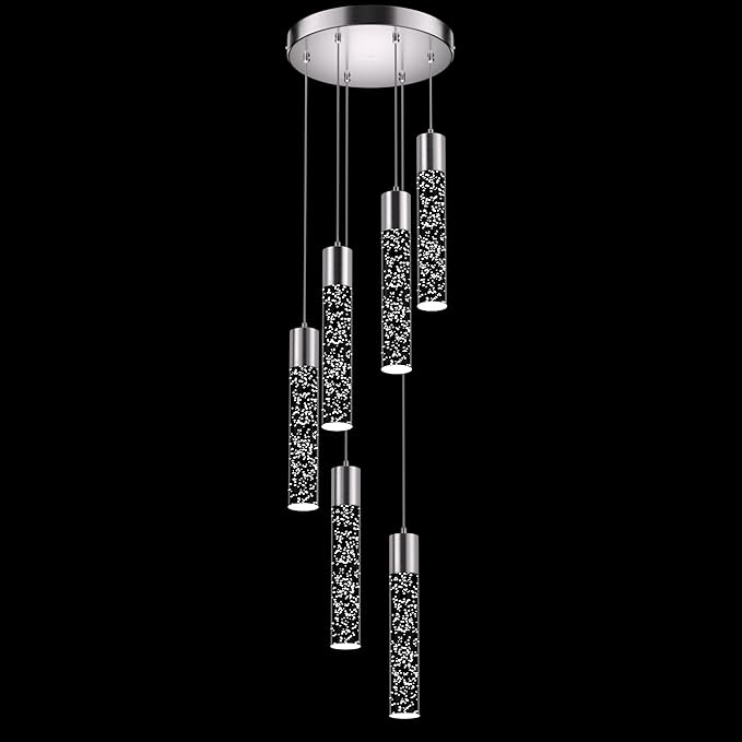 Pendant Lights Kitchen Island, Modern Kitchen Island Lights, Ceiling Lighting Fixtures with Crystal Bubble, Integrated LED Hanging Light Nickel 1 Pack(6-Light)
