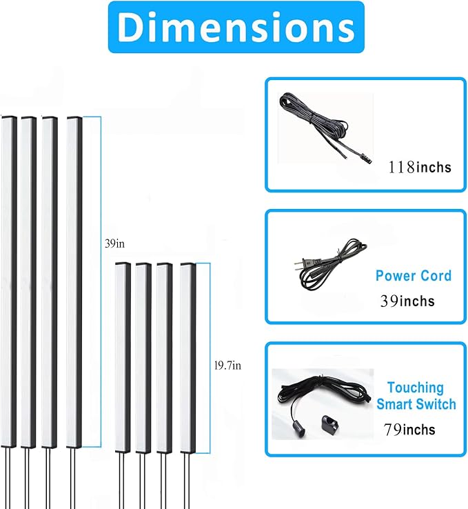 Besseto LED Wall Panel Lights Black,Wood Slat Wall Panel Strip Light,3000K Touchable Switch Dimmable LED Recessed Lighting for Living Room Bedroom Bathroom Stairs (Black-8PCS)