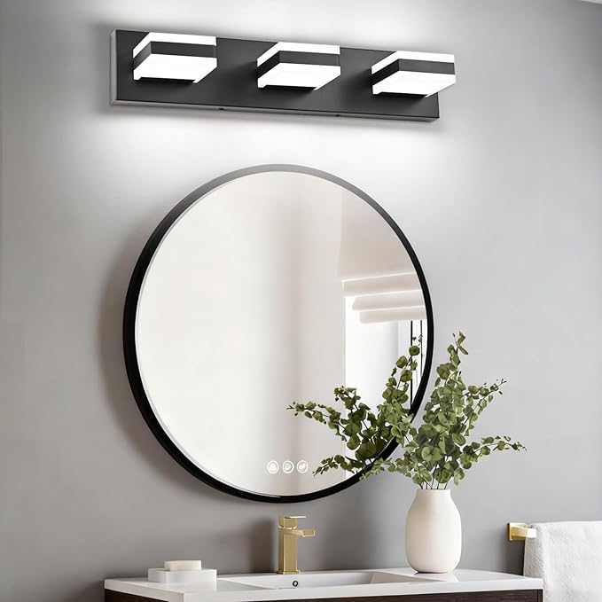 PRESDE 3-Light LED BathroomVanity Light Matte Black Bathroom Light Fixtures Over Mirror Modern Bath Wall Lighting